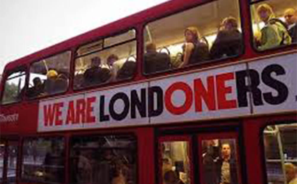 A bus with we are Londoners written on the side of the bus